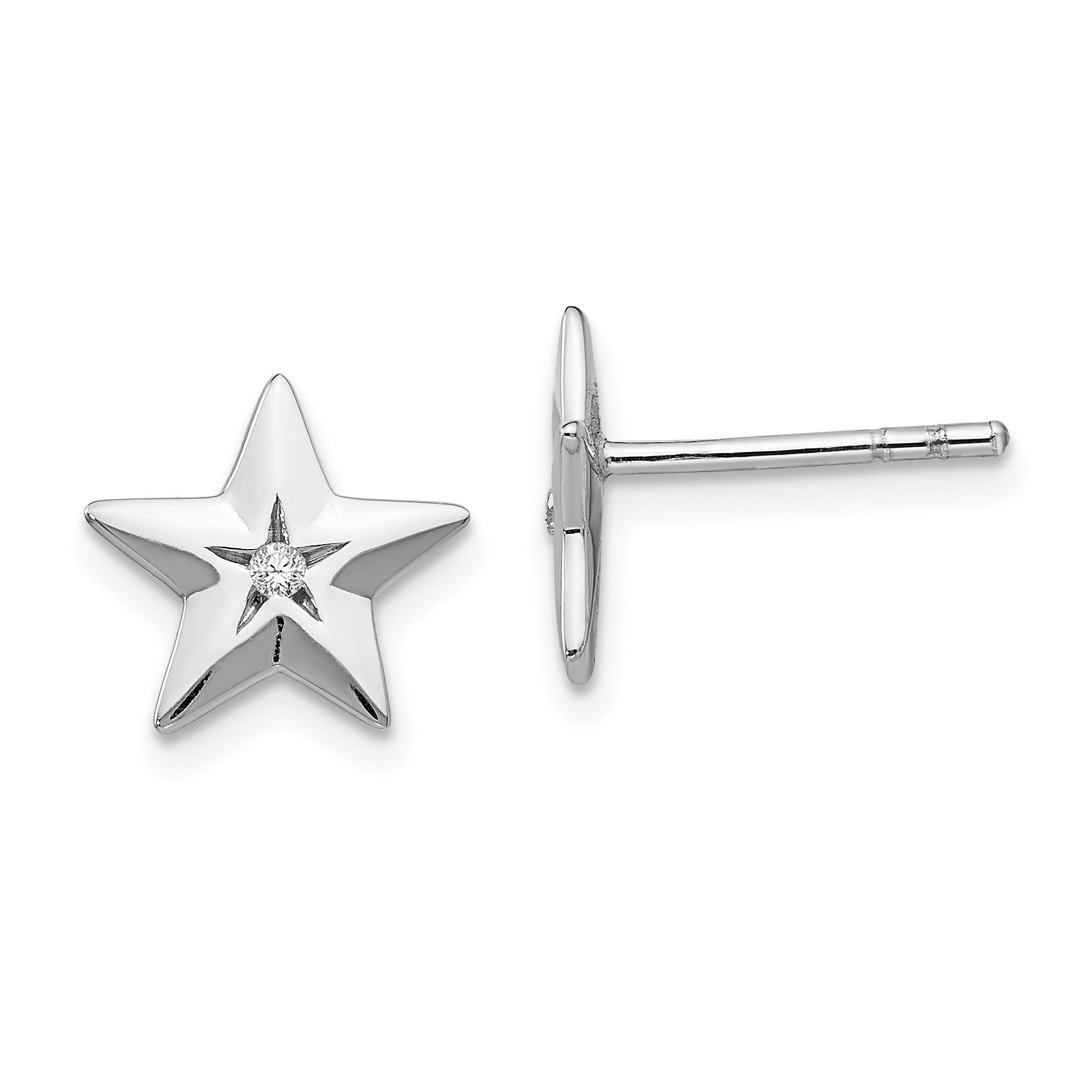 925 Sterling Silver Rhodium-Plated Diamond Star Post Earrings 85$